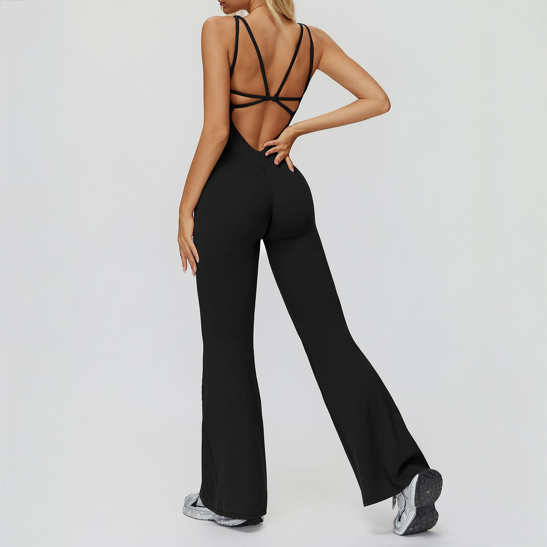 Cross-Back Open-Back Flare Jumpsuit