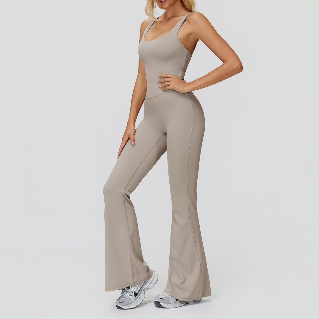 Cross-Back Open-Back Flare Jumpsuit