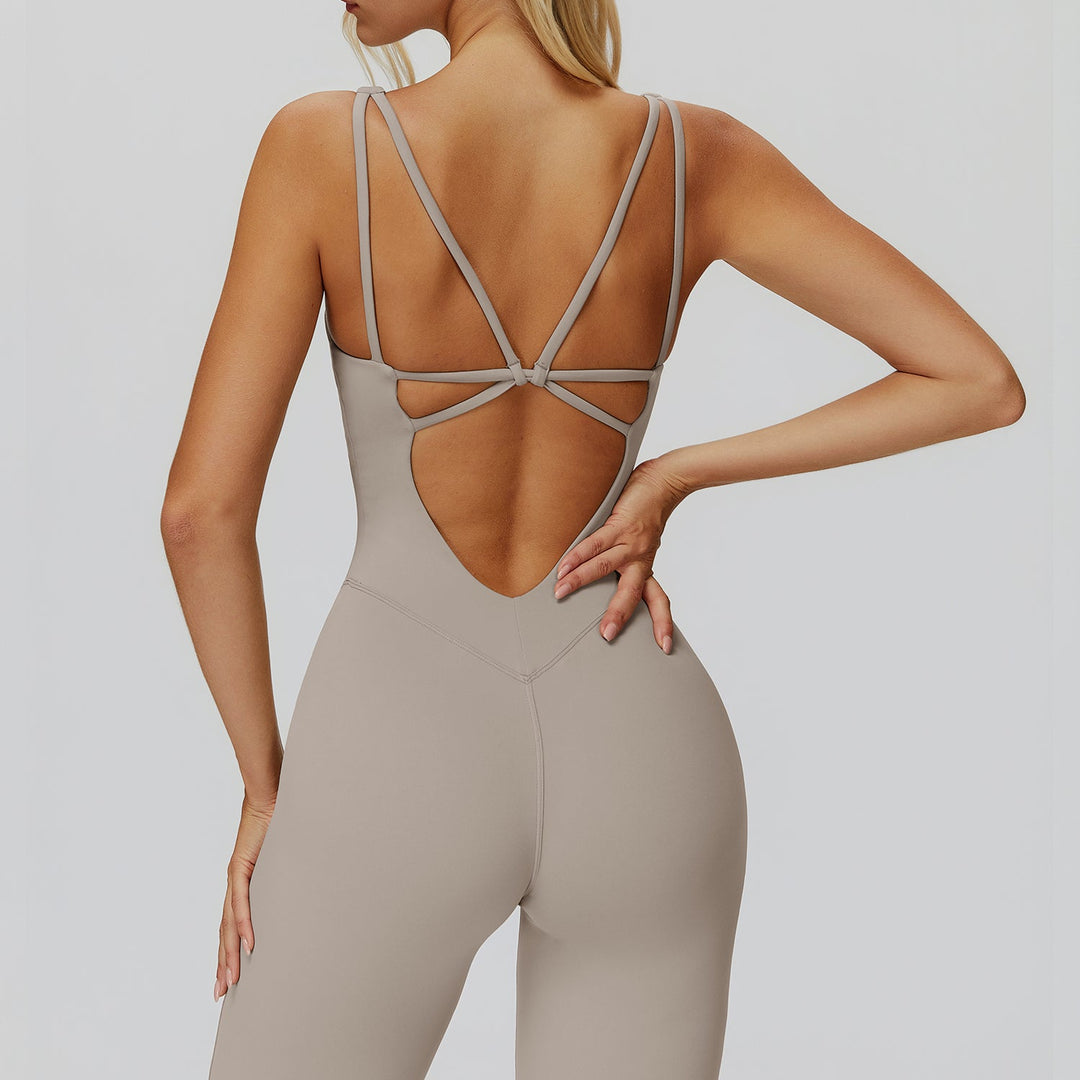 Cross-Back Open-Back Flare Jumpsuit