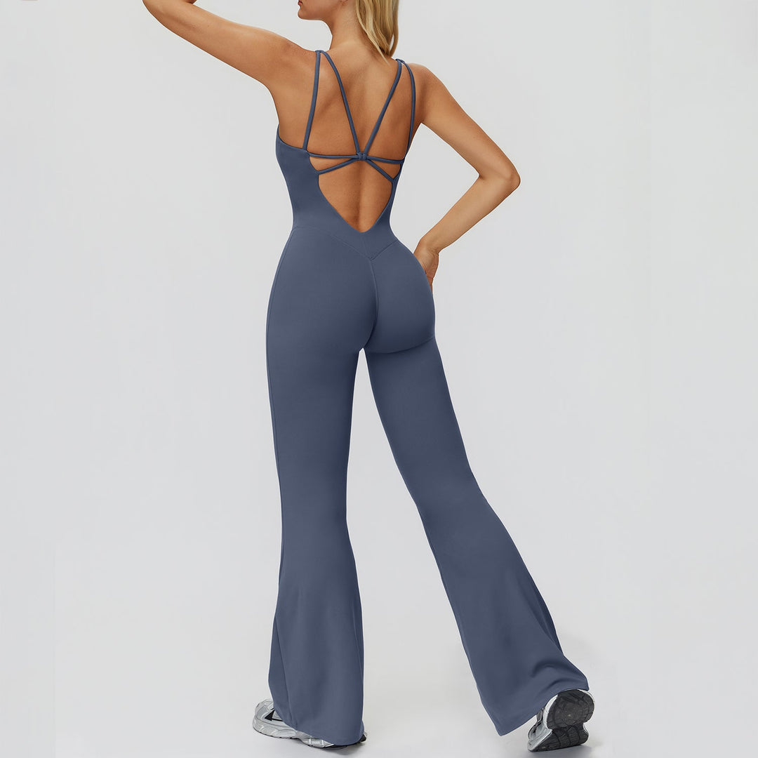 Cross-Back Open-Back Flare Jumpsuit