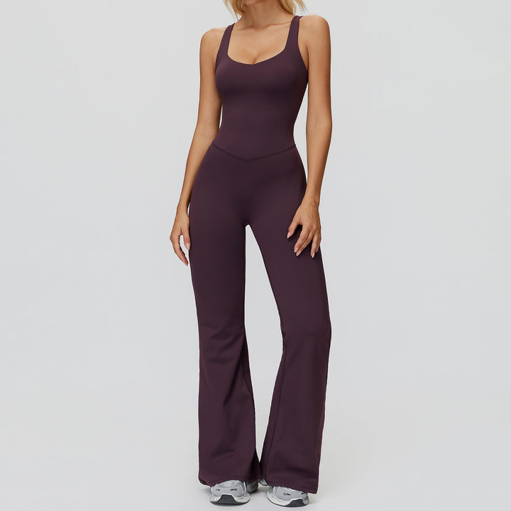 Cross-Back Open-Back Flare Jumpsuit