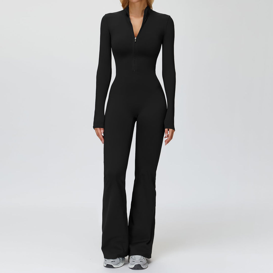 Fleece-Lined Zip-Up Flare Jumpsuit