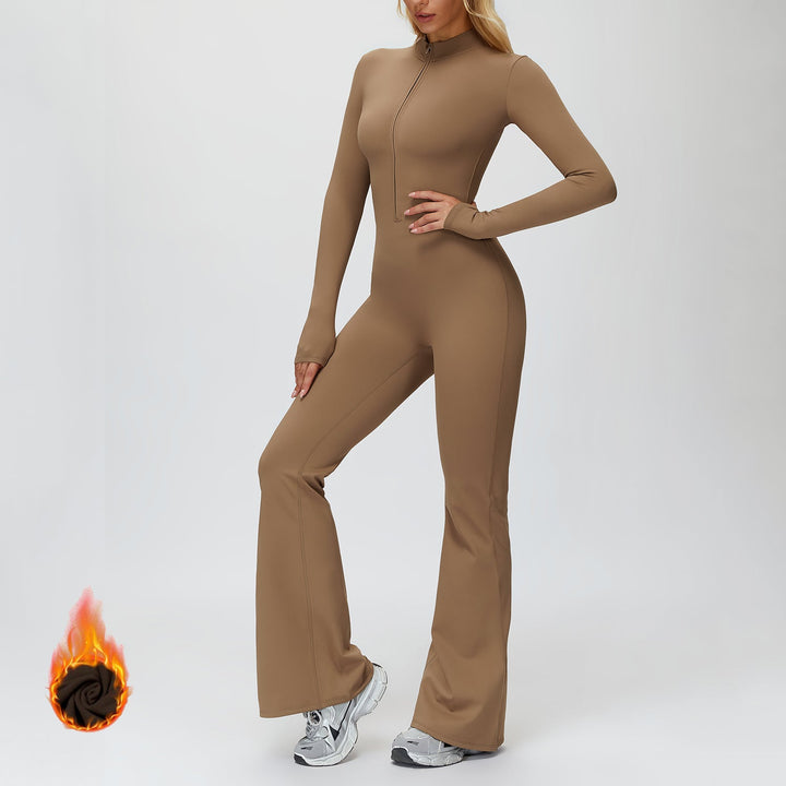 Fleece-Lined Zip-Up Flare Jumpsuit