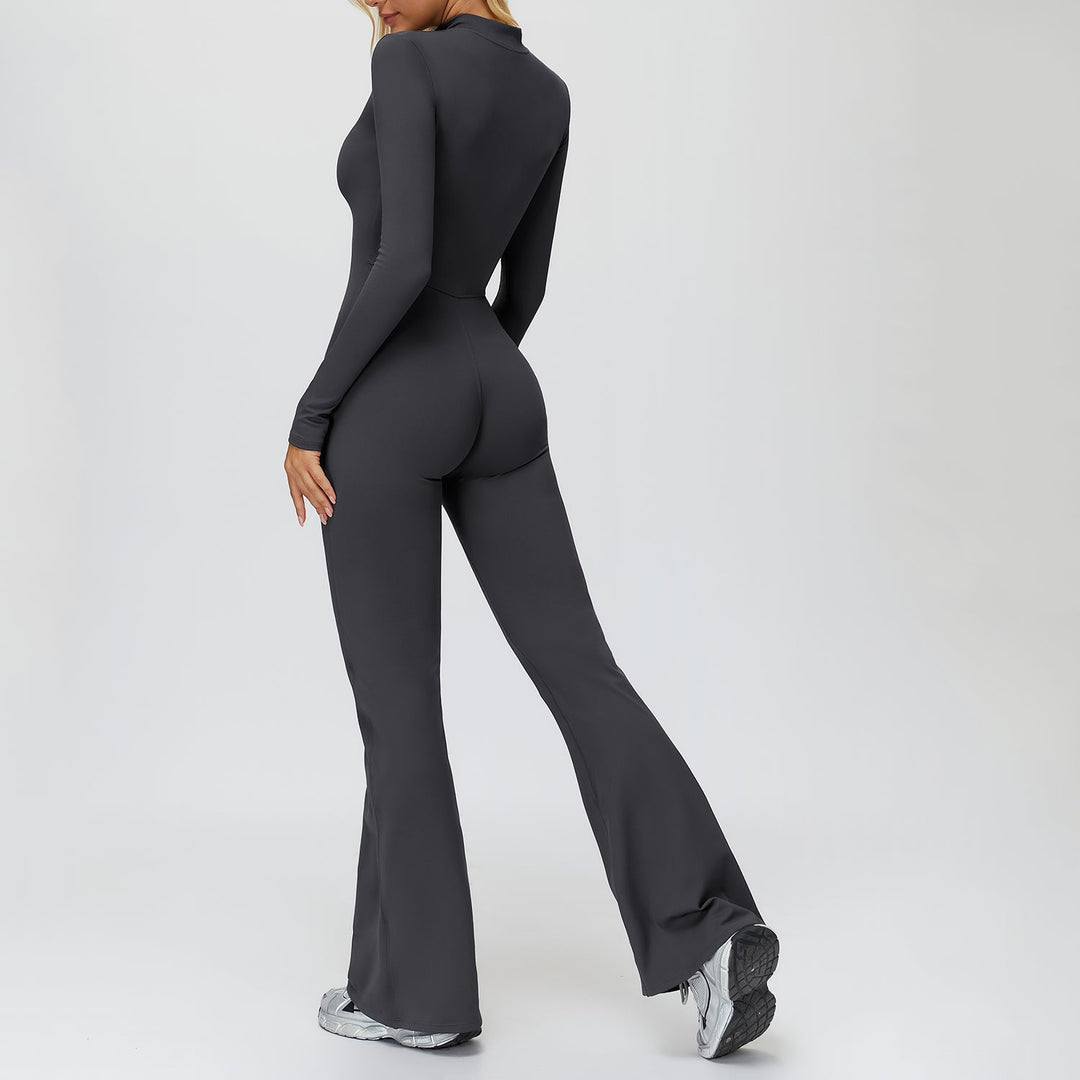 Fleece-Lined Zip-Up Flare Jumpsuit