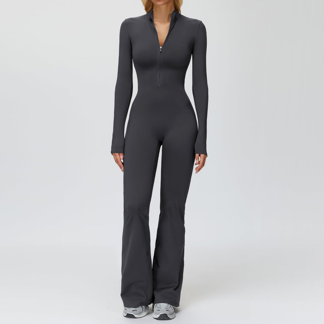 Fleece-Lined Zip-Up Flare Jumpsuit