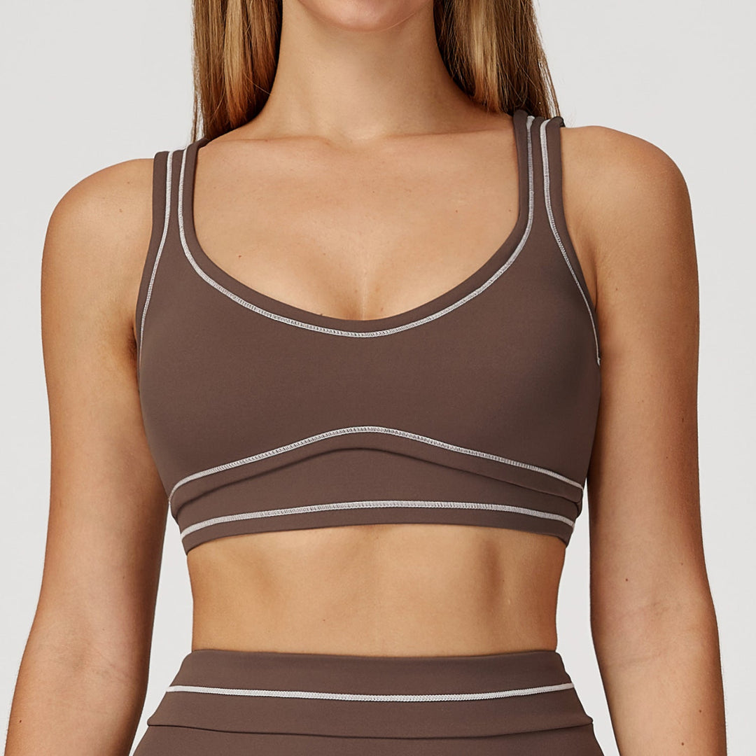 Contrast-Stitch U-Back Sports Bra