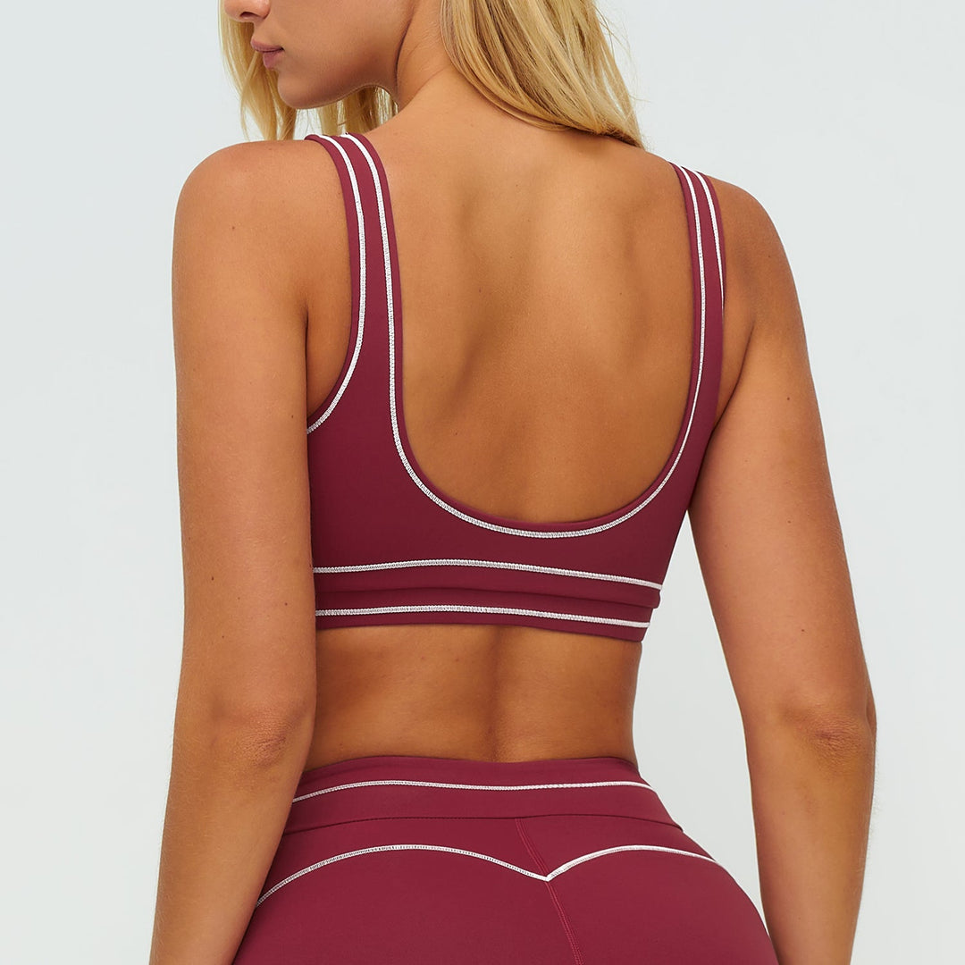 Contrast-Stitch U-Back Sports Bra