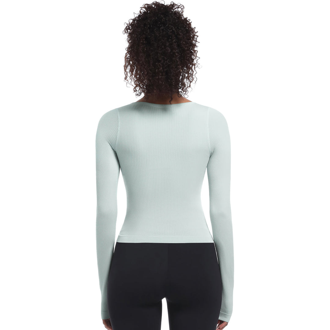 Seamless Crew Neck Long Sleeve Top with Built-in Bra