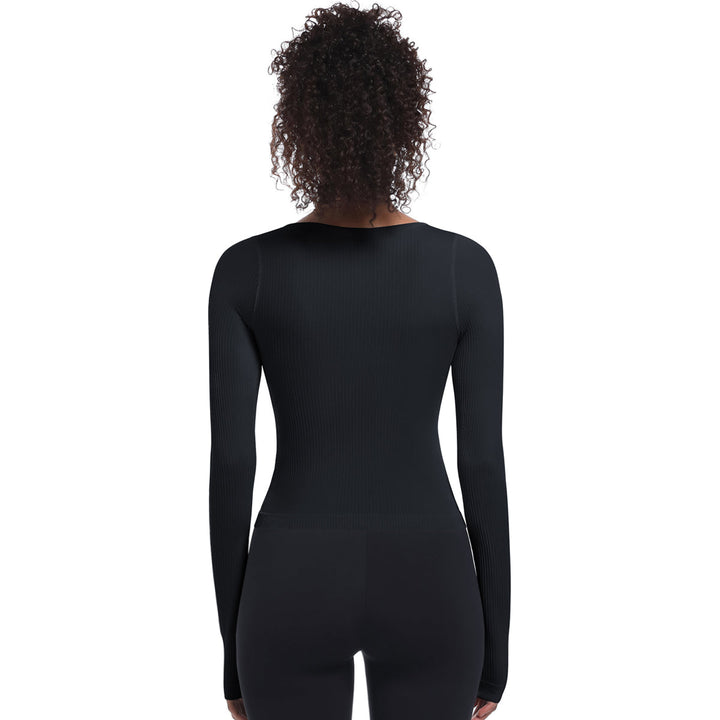 Seamless Crew Neck Long Sleeve Top with Built-in Bra