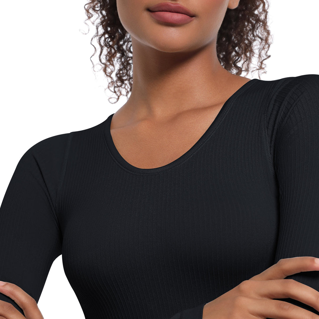 Seamless Crew Neck Long Sleeve Top with Built-in Bra