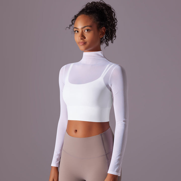 Mesh Long Sleeve Cropped Top with Built-in Bra