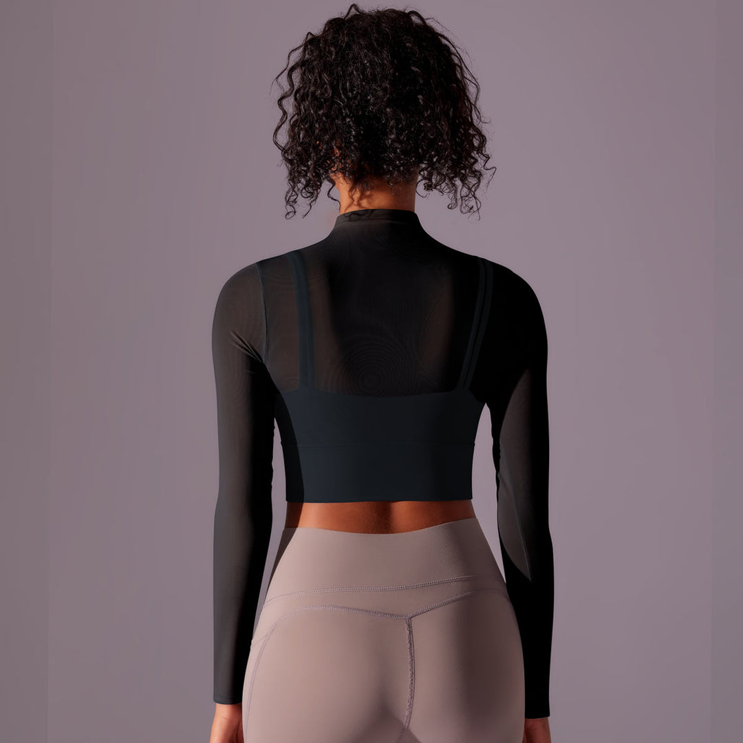 Mesh Long Sleeve Cropped Top with Built-in Bra