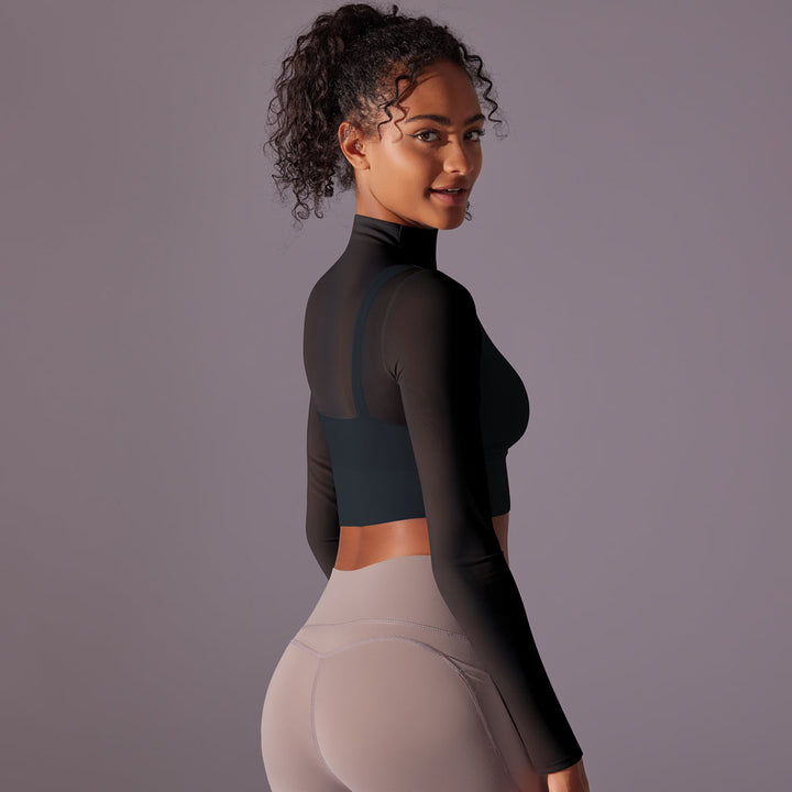 Mesh Long Sleeve Cropped Top with Built-in Bra