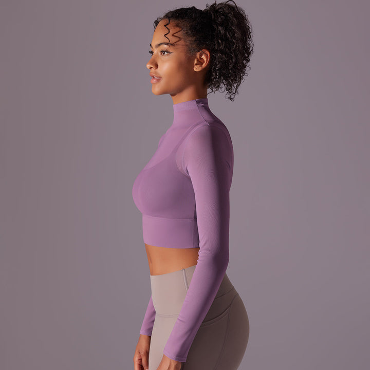Mesh Long Sleeve Cropped Top with Built-in Bra