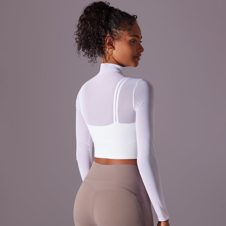 Mesh Long Sleeve Cropped Top with Built-in Bra