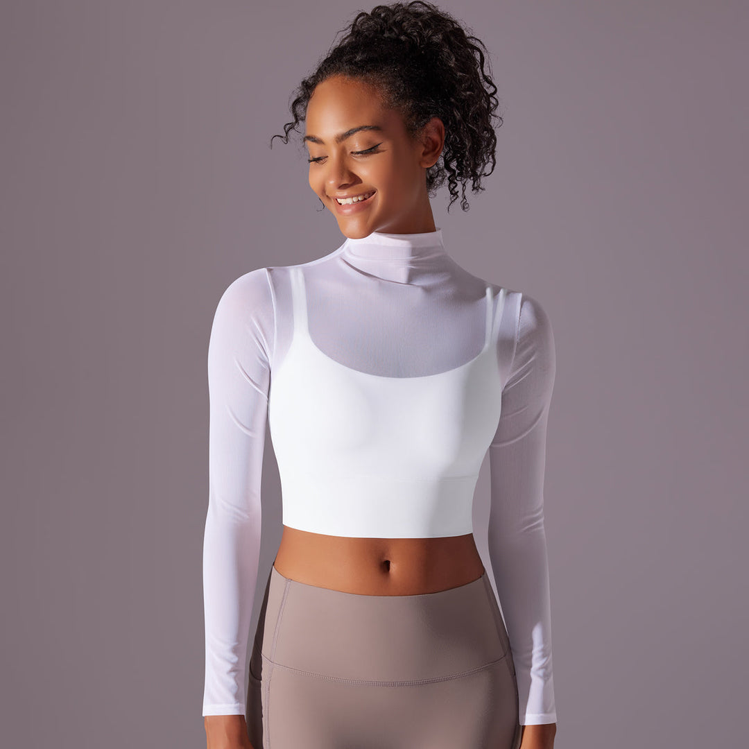 Mesh Long Sleeve Cropped Top with Built-in Bra