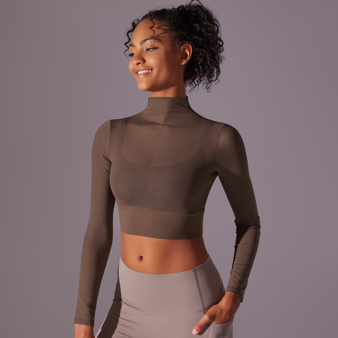 Mesh Long Sleeve Cropped Top with Built-in Bra