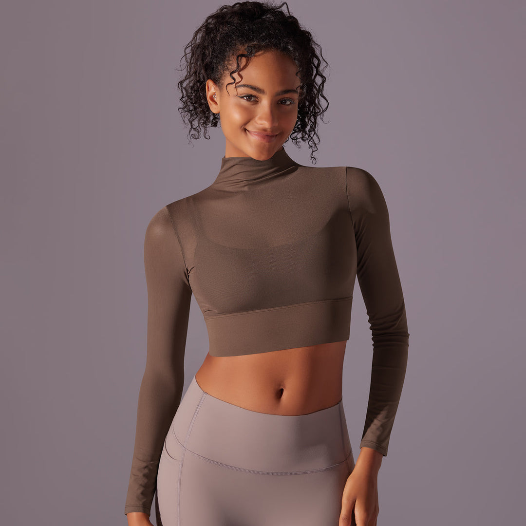 Mesh Long Sleeve Cropped Top with Built-in Bra