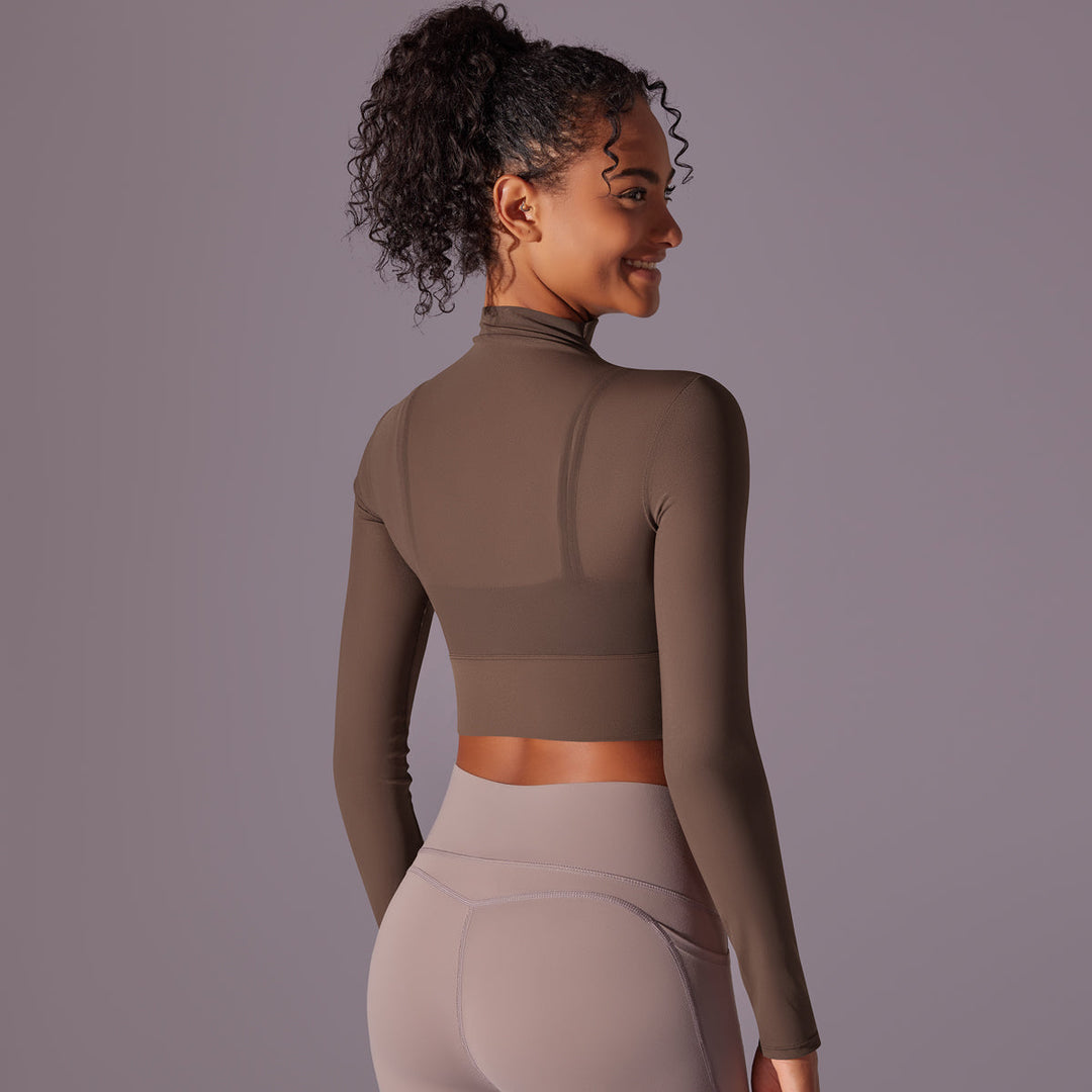 Mesh Long Sleeve Cropped Top with Built-in Bra