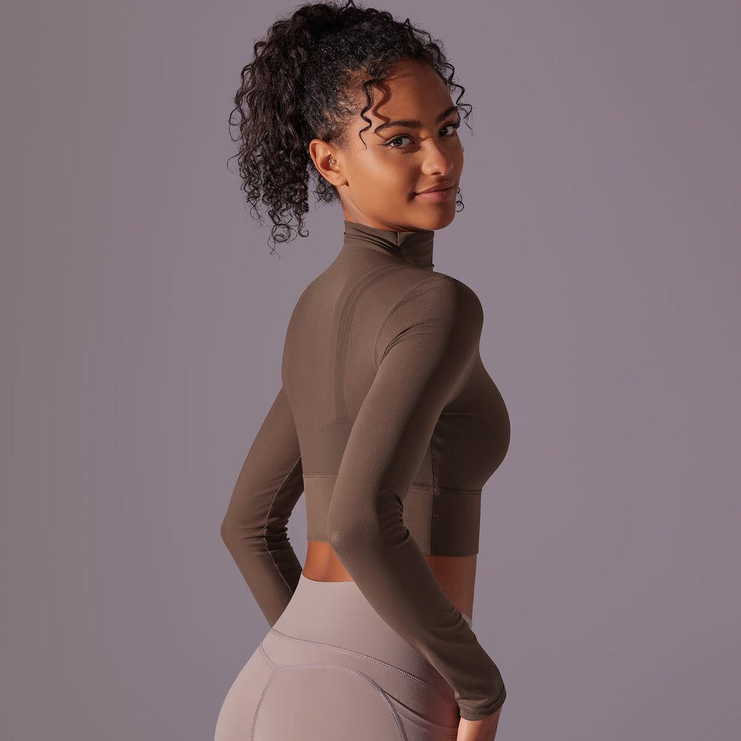 Mesh Long Sleeve Cropped Top with Built-in Bra