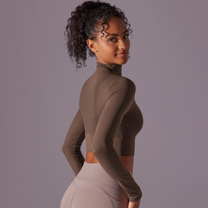 Mesh Long Sleeve Cropped Top with Built-in Bra