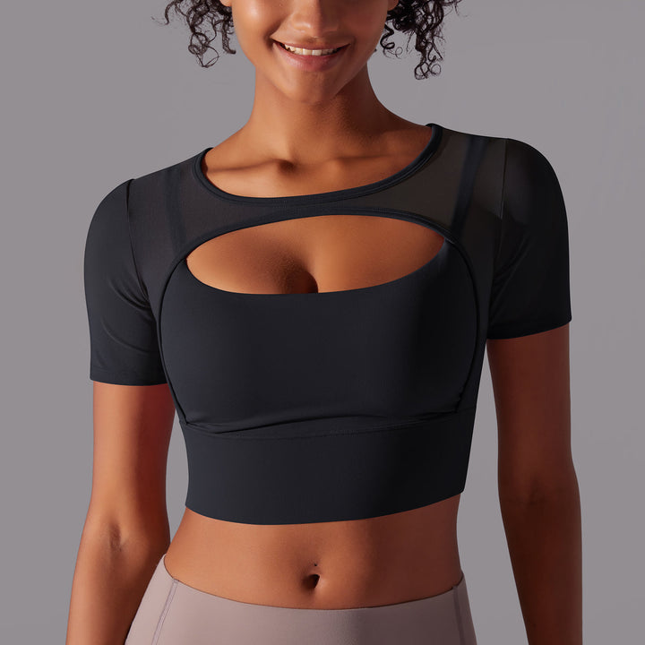 Mesh Long Sleeve Sexy Top with Built-in Bra
