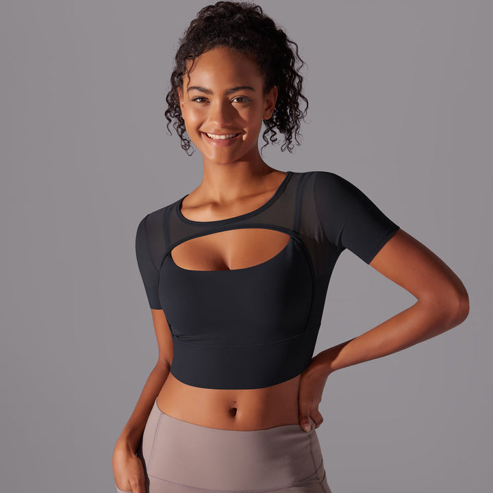 Mesh Long Sleeve Sexy Top with Built-in Bra