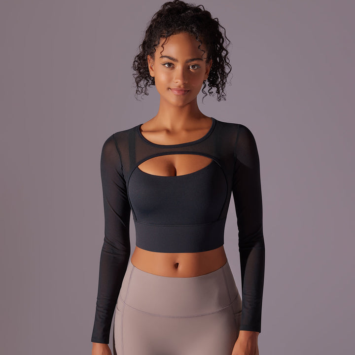 Mesh Long Sleeve Sexy Top with Built-in Bra