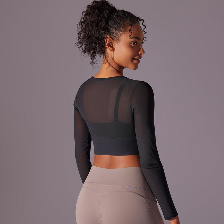Mesh Long Sleeve Sexy Top with Built-in Bra