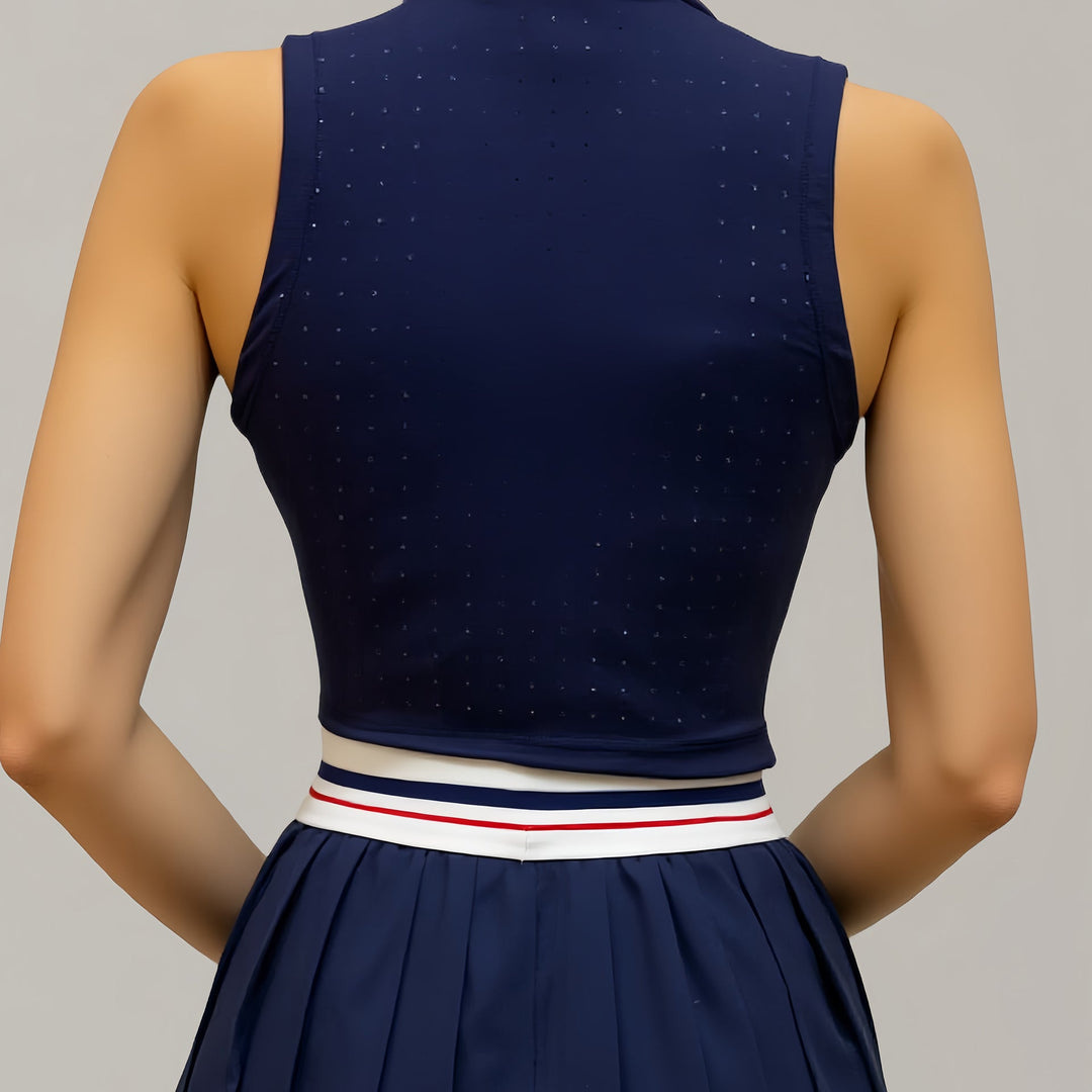 Tennis Set – Front-Zip Polo Vest with Quick-Dry Pleated Skirt